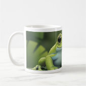 Süßer grüner Laubfrosch auf einem Blatt Kaffeetasse (Links)