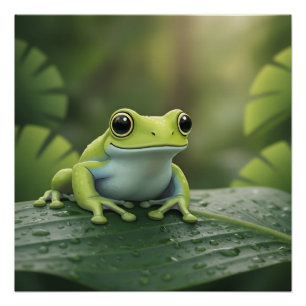 Süßer grüner Laubfrosch auf einem Blatt Poster