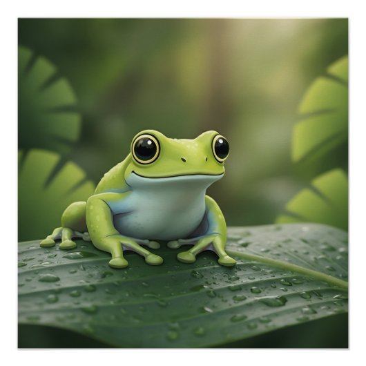 Süßer grüner Laubfrosch auf einem Blatt Poster (Vorderseite)