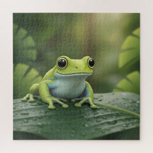 Süßer grüner Laubfrosch auf einem Blatt Puzzle