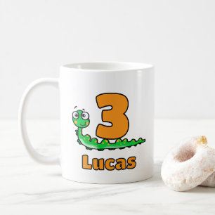 Süßer grüner Raupen 3. Geburtstag mit individuelle Kaffeetasse