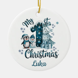 Süßer grüner Schneemann zum ersten Weihnachten Keramik Ornament