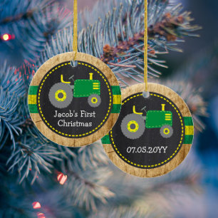Süßer grüner Traktor Erstes Weihnachten Falsches H Keramik Ornament