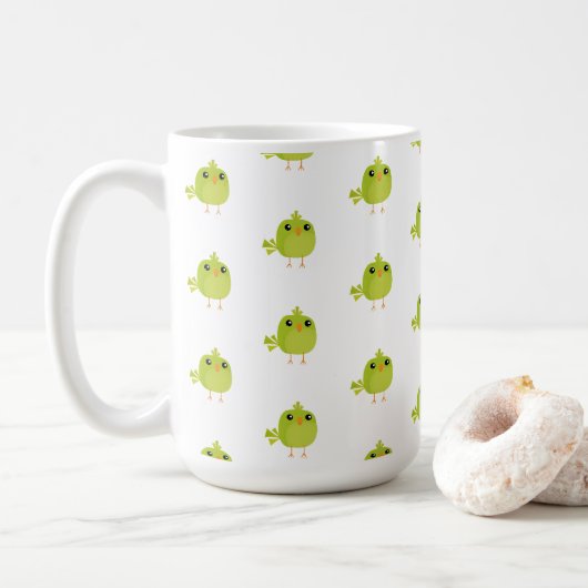 Süßer grüner Vogel-Cartoon Kaffeetasse (Mit Donut)