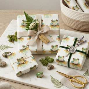  Süßer grüner Wasserfarb-Laubfrosch, individuell  Geschenkpapier Set