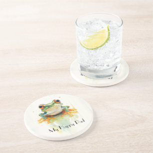 Süßer grüner Wasserfarben-Laubfrosch, individuell Getränkeuntersetzer