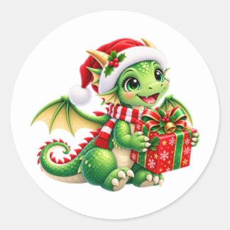 Süßer grüner Weihnachts-Drache-Aufkleber Runder Aufkleber