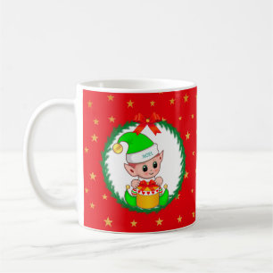 Süßer grüner Weihnachtself, Tannenkranz & Sterne Kaffeetasse