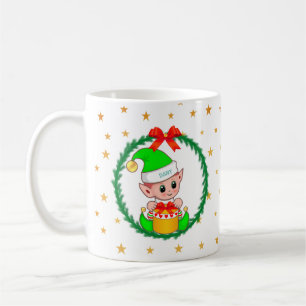 Süßer grüner Weihnachtself, Tannenkranz & Sterne Kaffeetasse