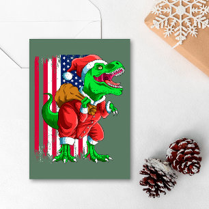 Süßer grüner Weihnachtsmann Santa TRex Tyrannosaur Feiertagskarte