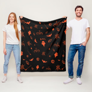 Süßer gruseliger Geist Schwarz Orange Halloween Fleecedecke