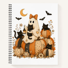 Süßer gruseliger Halloween-Geist mit schwarzen Kat Notizblock