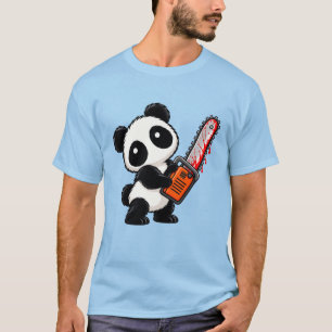 Süßer Gruseliger Kettensägen Zombie Panda T-Shirt