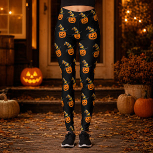 Süßer gruseliger Kürbis-Henkerhut Halloween Leggings