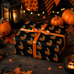 Süßer gruseliger Kürbis-Hexenhut Halloween  Geschenkpapier