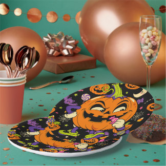 Süßer gruseliger Retro-Kawaii-Halloween  Pappteller