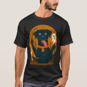 Süßer gruseliger schwarzer Hund mit Geist T-Shirt (Vorderseite)