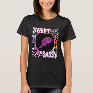 Süßer Gürteltier 90er Nostalgie Regenbogen Leopard T-Shirt