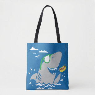 Süßer Hai-Cartoon im Vintage-Stil, der einen Hotdo Tasche