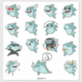Süßer Hai-Emoji-Sticker-Pack Aufkleber (Blatt)