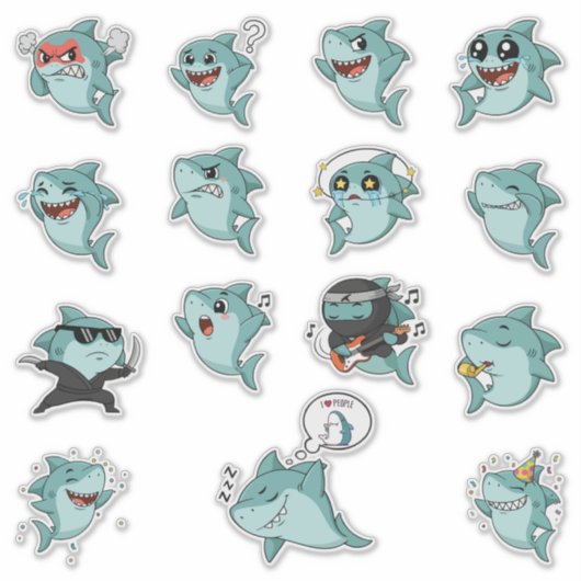 Süßer Hai-Emoji-Sticker-Pack Aufkleber (Vorderseite)