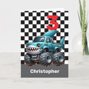 Süßer Hai-Monstertruck zum 3. Geburtstag Karte