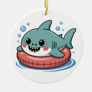 Süßer Haibaby mit Schwimmhilfe Kinder Keramik Ornament