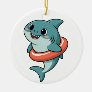 Süßer Haibaby mit Schwimmhilfe Kinder Keramik Ornament