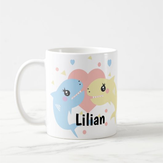 Süßer Haifisch-Strand-Kinder-Name Kaffeetasse (Links)