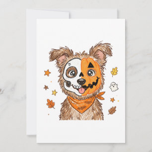 Süßer halb Skelett halb Kürbis Hund Halloween Farb Dankeskarte