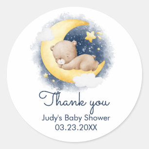Süßer Halbmond-Teddybär-Baby-Shower Runder Aufkleber