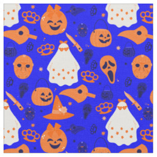 süßer Halloween-Blumengeist blau orange Stoff