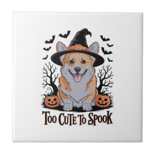 Süßer Halloween-Corgi mit Hexenhut Fliese