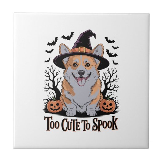 Süßer Halloween-Corgi mit Hexenhut Fliese (Vorderseite)