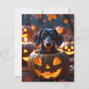 Süßer Halloween-Dachshund-Hund in ausgehöhltem Kür Feiertagskarte