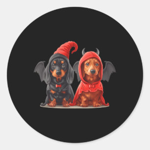 Süßer Halloween-Dachshund-Hunde-Teufelskostüm Schw Runder Aufkleber