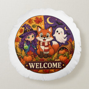 Süßer Halloween Fuchs Hexe Geist Herbst Herbst Wil Rundes Kissen