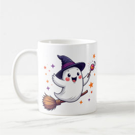 Süßer Halloween-Geist auf einem Besenstiel-Mug Kaffeetasse