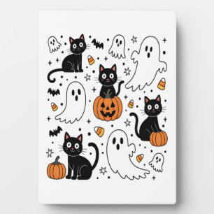 Süßer Halloween-Geist Boo Katze Fotoplatte