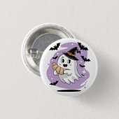 Süßer Halloween-Geist-Croissant-Spuk Button (Vorne & Hinten)