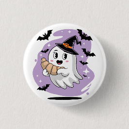 Süßer Halloween-Geist-Croissant-Spuk Button