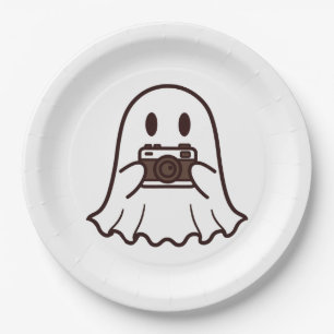 Süßer Halloween-Geist Fotograf Pappteller