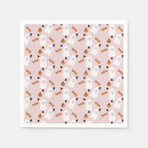 Süßer Halloween-Geist Ghul Orange Konfetti Rosa Serviette
