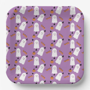 Süßer Halloween-Geist Ghul Orange Lila Konfetti Pappteller