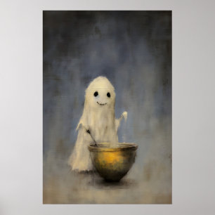 Süßer Halloween-Geist Halloween, Antikes Öl Poster