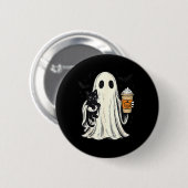 Süßer Halloween-Geist hält schwarze Katze Fall Kaf Button (Vorne & Hinten)