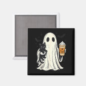 Süßer Halloween-Geist hält schwarze Katze Fall Kaf Magnet (Vorderseite/Rückseite)