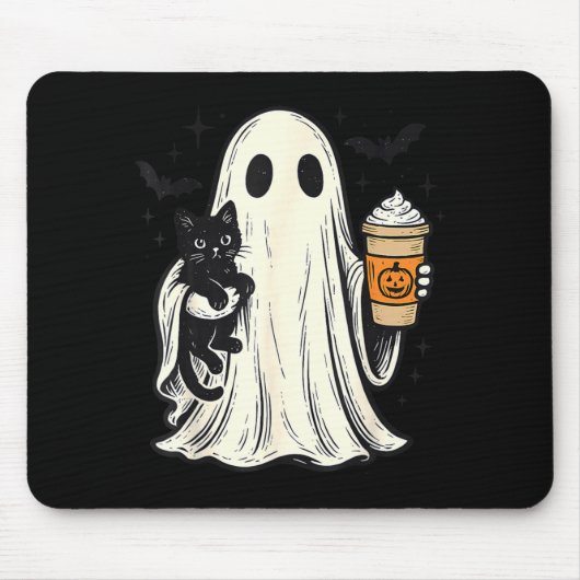 Süßer Halloween-Geist hält schwarze Katze Fall Kaf Mousepad (Vorne)