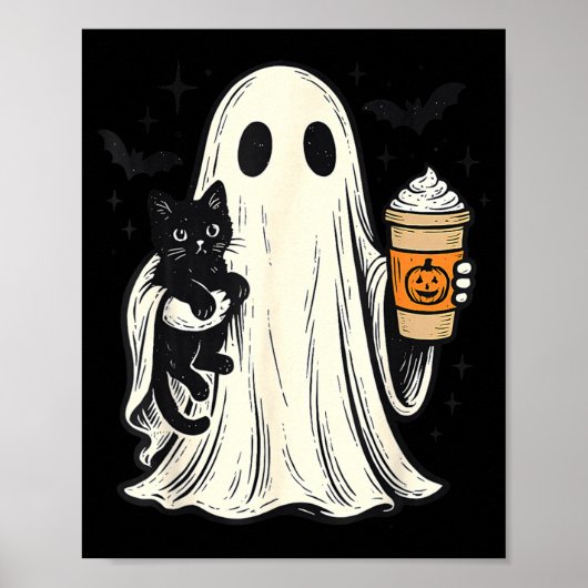 Süßer Halloween-Geist hält schwarze Katze Fall Kaf Poster (Vorne)