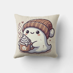 Süßer Halloween-Geist im Herbst-Beanie und heißer Kissen